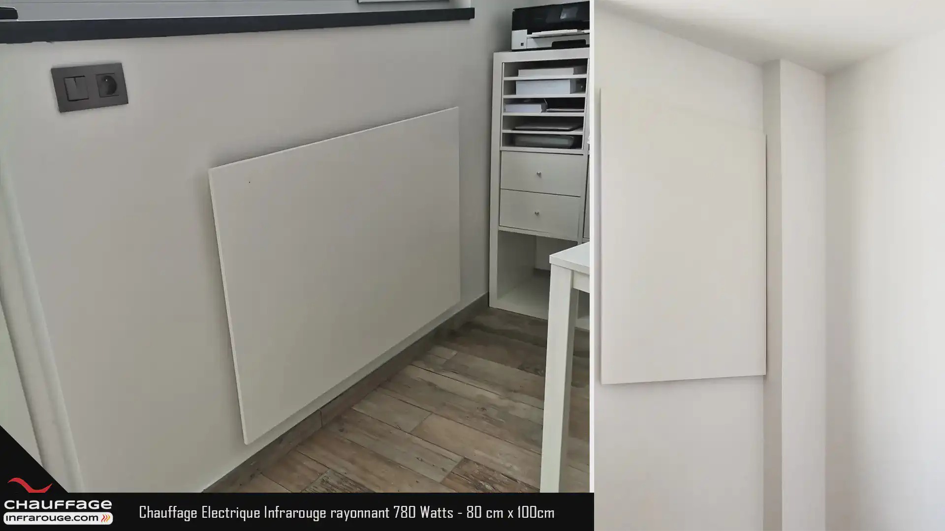 image title Radiateur électrique infrarouge extra plat 780 Watts - 80 x 100 cm pose verticale, horizontale, murale, plafond, rampants